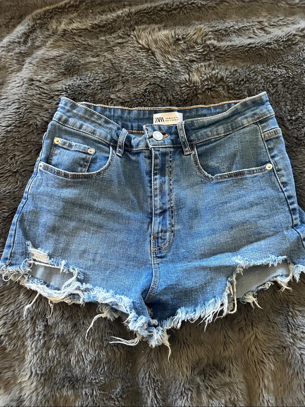 ZARA Light Blue Indigo Distressed Denim Cutoff Shorts